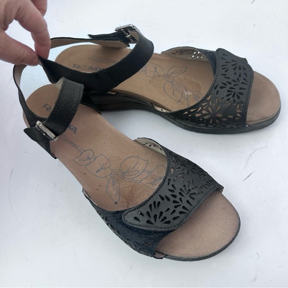 ROMIKA Nevis 05 Black Perforated Leather Wedge Heel Sandal Size 39 8.5 - Picture 5 of 12